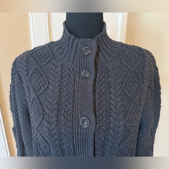 LL Bean Signature Fisherman Cardigan Cable Sweater Gray Women’s Sz L Reg 507594 - Picture 4 of 13